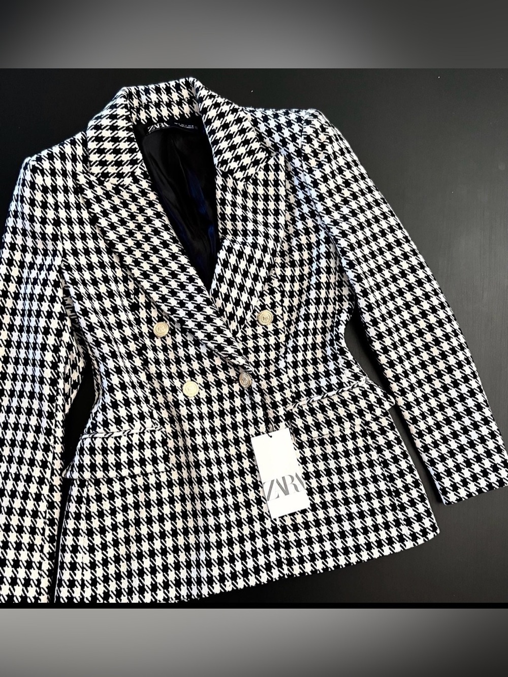 Zara Black and White Houndstooth Double-Breasted Blazer - Picture 7 of 7